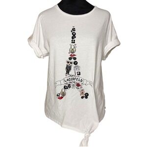 Women's KARL LAGERFELD PARIS White T Shirt Eiffel Tower French Logo Top SZ S